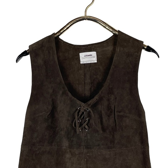 URBAN OUTFITTERS BROWN LEATHER SLEEVELESS LACE BUST RETRO 70'S MINI SHIFT DRESS - Picture 5 of 12